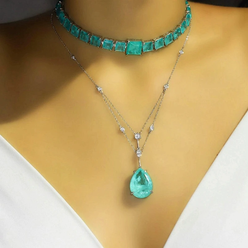 Ожерелье с подвеской в виде капель воды синим сплавом особая Уникальная цепь