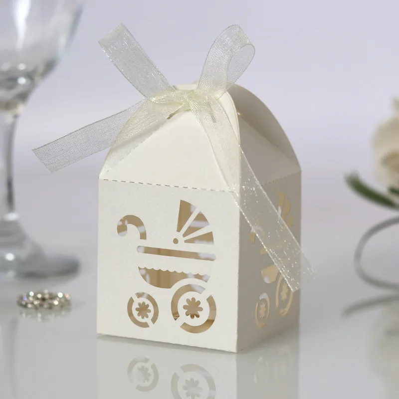10 шт. Baby Shower Лазерная резка полые перевозки коробка для конфет с лентой День