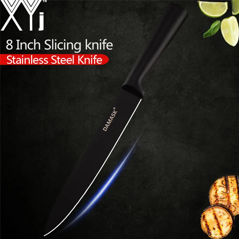 8 inch slicer Дамасские японские кухонные ножи 3Cr13, набор кухонных ножей из нержавеющей стали, нож с черным покрытием, острый и прочный, лучшие поварские инструменты - Цвет: 8 inch slicer