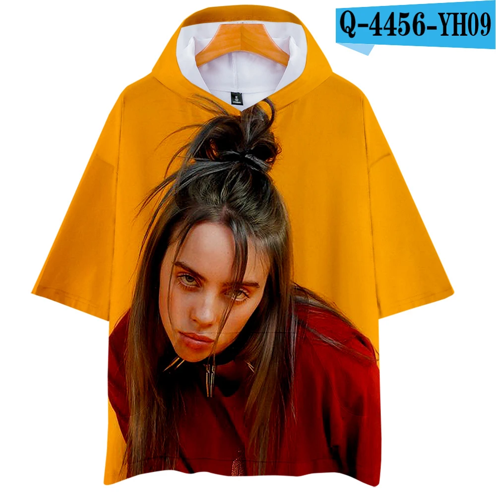 Billie Eilish 3D футболки с капюшоном, женские/мужские модные летние футболки с коротким рукавом,, Повседневная Уличная футболка - Цвет: 3D