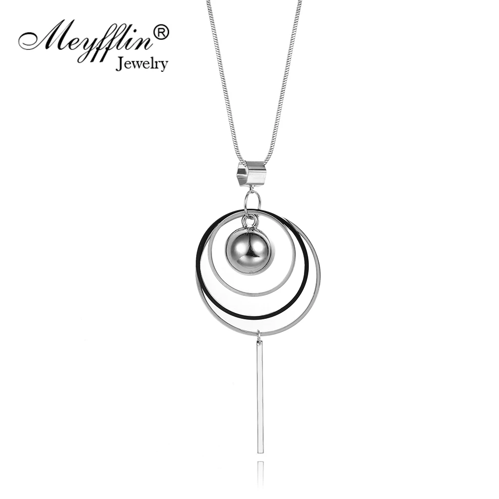 Meyfflin серебряное длинное ожерелье s & Кулоны для женщин модное круглый шар