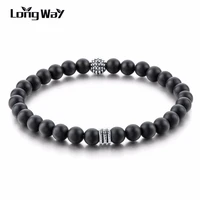 longway unique 6mm natural black matte onyx stone bracelets with silver color accessories beaded bracelets men women sbr160122