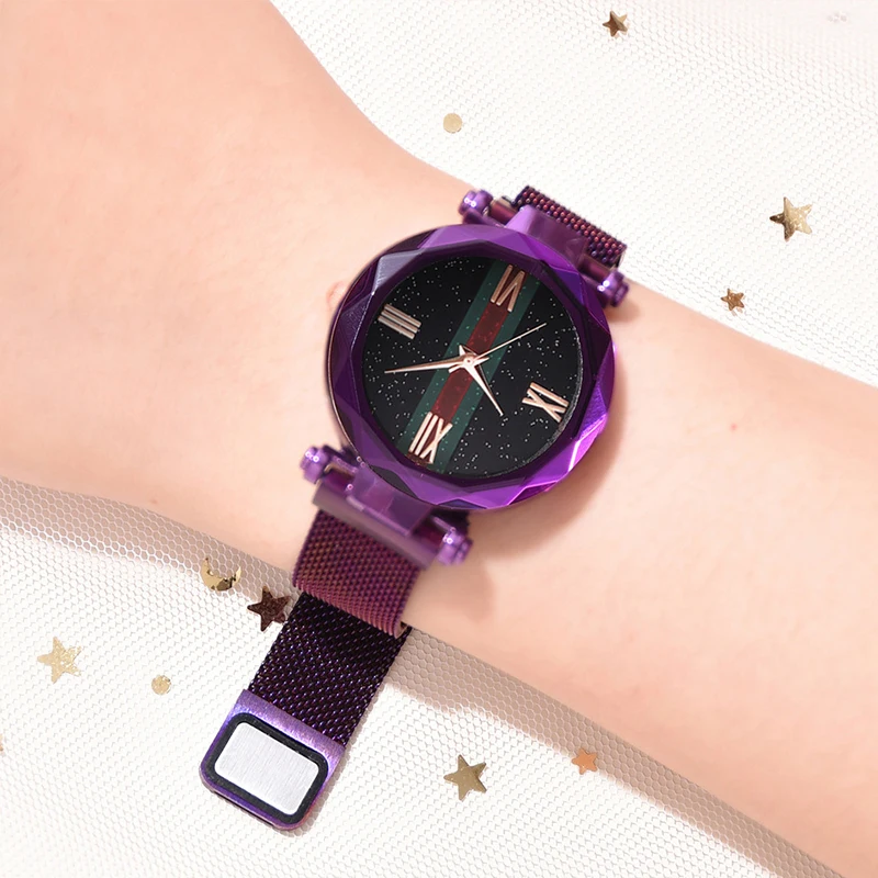 2019 роскошные женские часы с магнитом звездное небо модные платье Женские