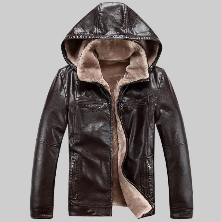 

Hot 2022 New Korean Plus Size Men's Business Casual Leather jacket Men Winter Warm Outwear Mens Detachable hat Fur Coats M-5XL