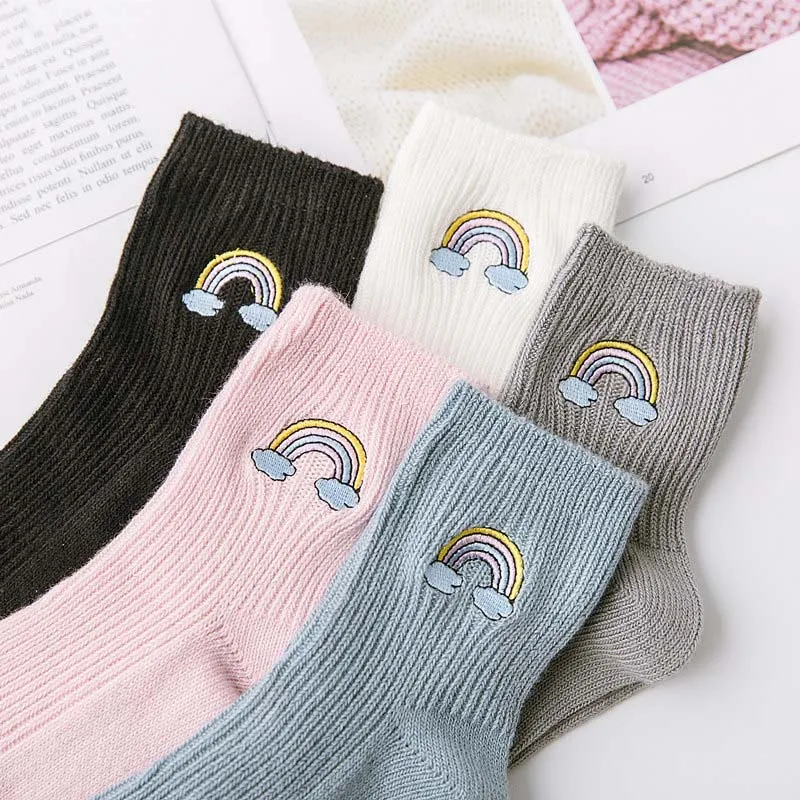[COSPLACOOL] Милые радужные носки с вышивкой в стиле Харадзюку повседневные корейские