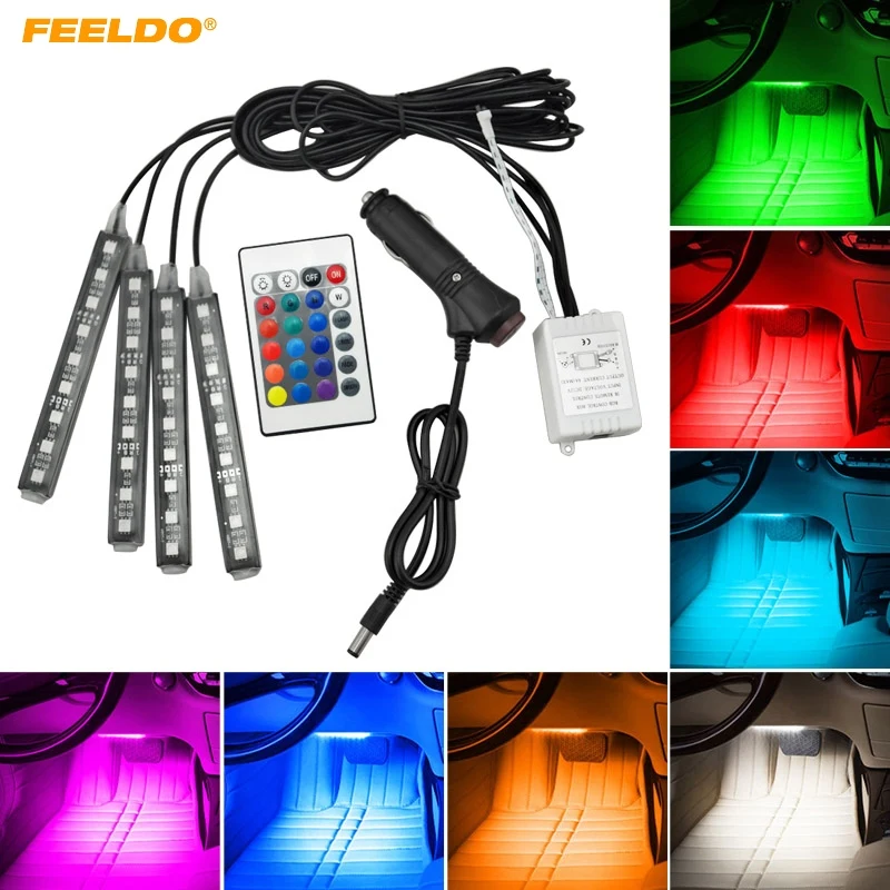 FEELDO 4 шт./компл. декоративная RGB Светодиодная лента для салона автомобиля набор