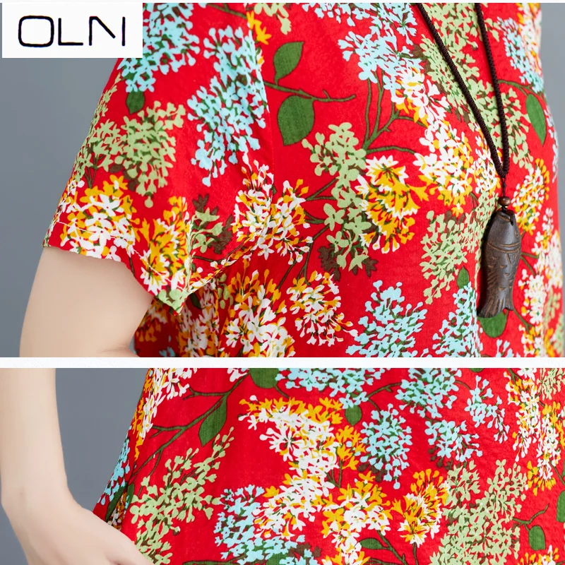 Платье OLN новый большой размер женское Свободное платье с коротким рукавом из