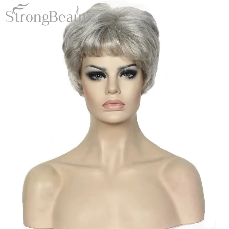 

Strong Beauty Women's Wigs Short Platinum/Silver Golden Curly Natural Synthetic Hair Capless Wig
