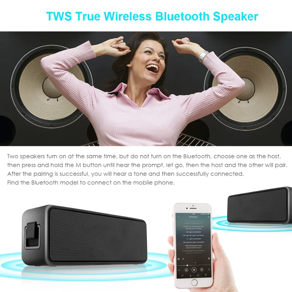 20 Вт наушники-вкладыши TWS с Колонка Портативный Sven Динамик Беспроводной Bluetooth Динамик s музыкальные стерео TF карты с микрофоном голосового вызова 18m-Distance 24-часовой формат Часов проигрывания во время езды