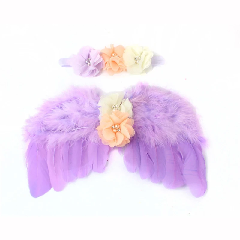 Sweet Flower Pearls Baby Headband with Angel Wings Newborn Photography Props 4 Colors Feather Accessories | Детская одежда и обувь
