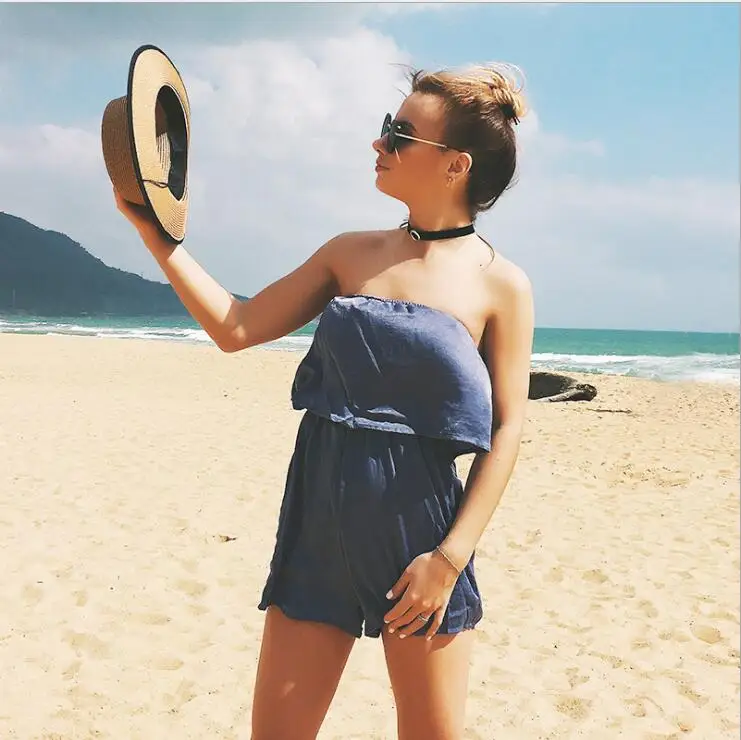 2019 европейский и американский сетчатый Топ без бретелек комбинезон повседневные