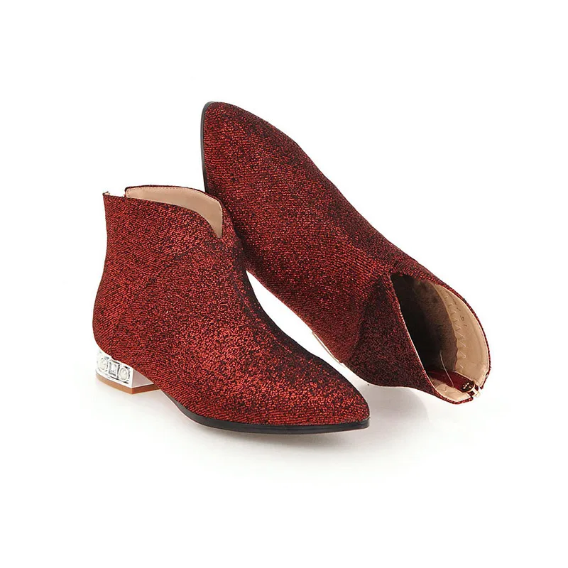 Женские ботильоны с острым носком и жемчугом на низком каблуке|Женские