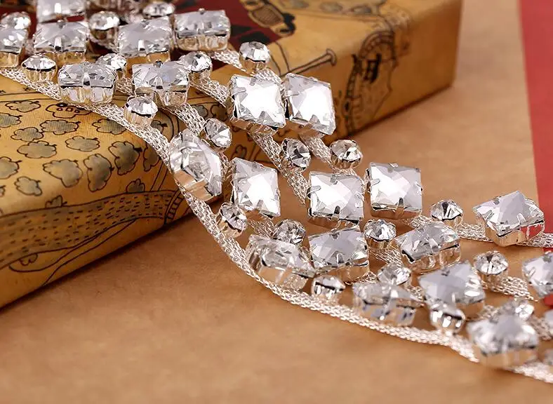 1 ярд алмазных Стразы Посеребренная Плоская Лента цепочка отделка для одежды