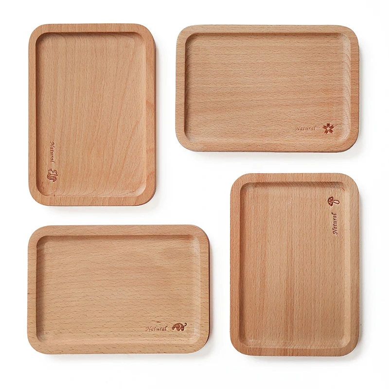Деревянный поднос из бука с логотипом четырех цветов прямоугольный японский для