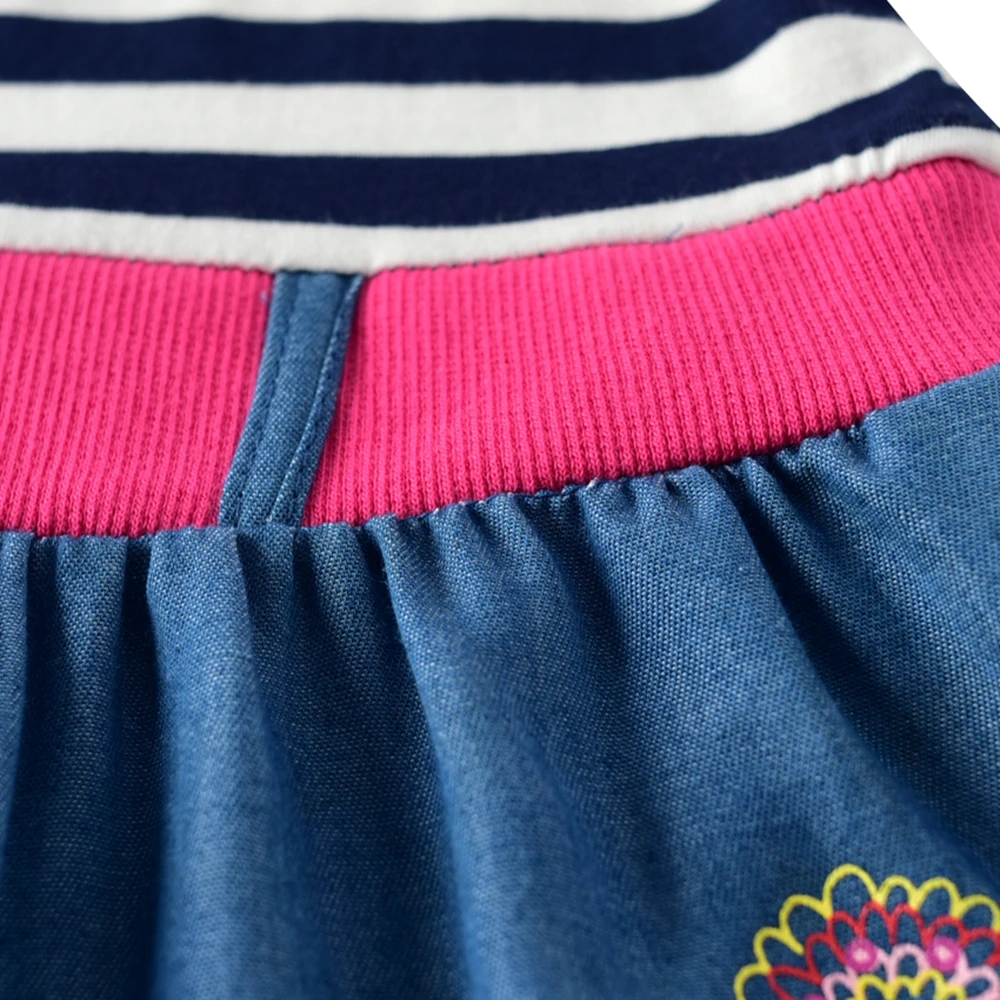 Girls Baby Short Sleeve Cartoon Dress Summer New Kids Wearing Denim Belt Round Neck Embroidered H7123 | Детская одежда и обувь