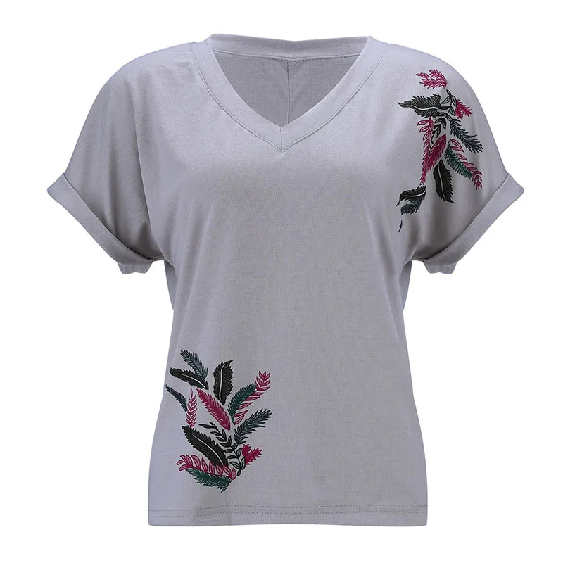 2020 New Summer Autumn Women Sexy V-Neck Short Sleeve T-Shirts Ladies Casual Fashion Flora Print Tops Tees Size S-XL | Женская одежда