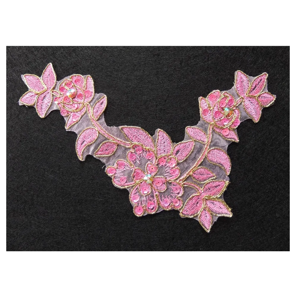 Free Shipping 2pcs/lot/color x New 11Colors(Silver Pink+)Sequin Beaded Flower Embroidery Lace Applique Trim Patches Collar BNC79 | Дом и сад