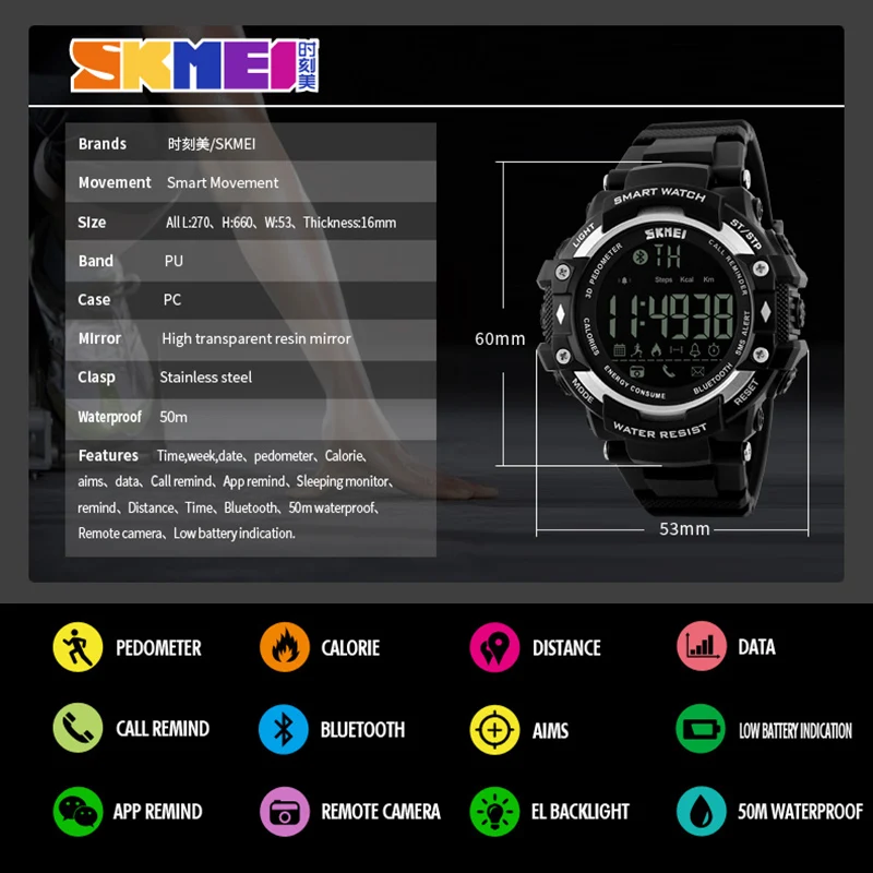 Спорт на открытом воздухе Smart Watch Мужчины Часы Шагомер Калорий Bluetooth Фитнес Трекер