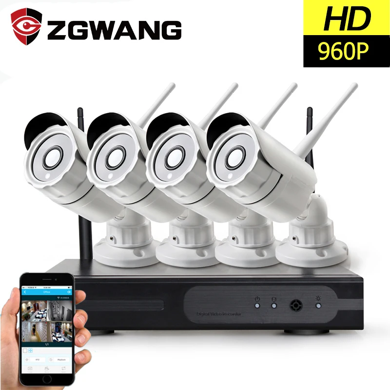 ZGWANG Plug And Play 4CH 960 P HD Беспроводной NVR Наборы Wi-Fi видеонаблюдения Системы Открытый IP