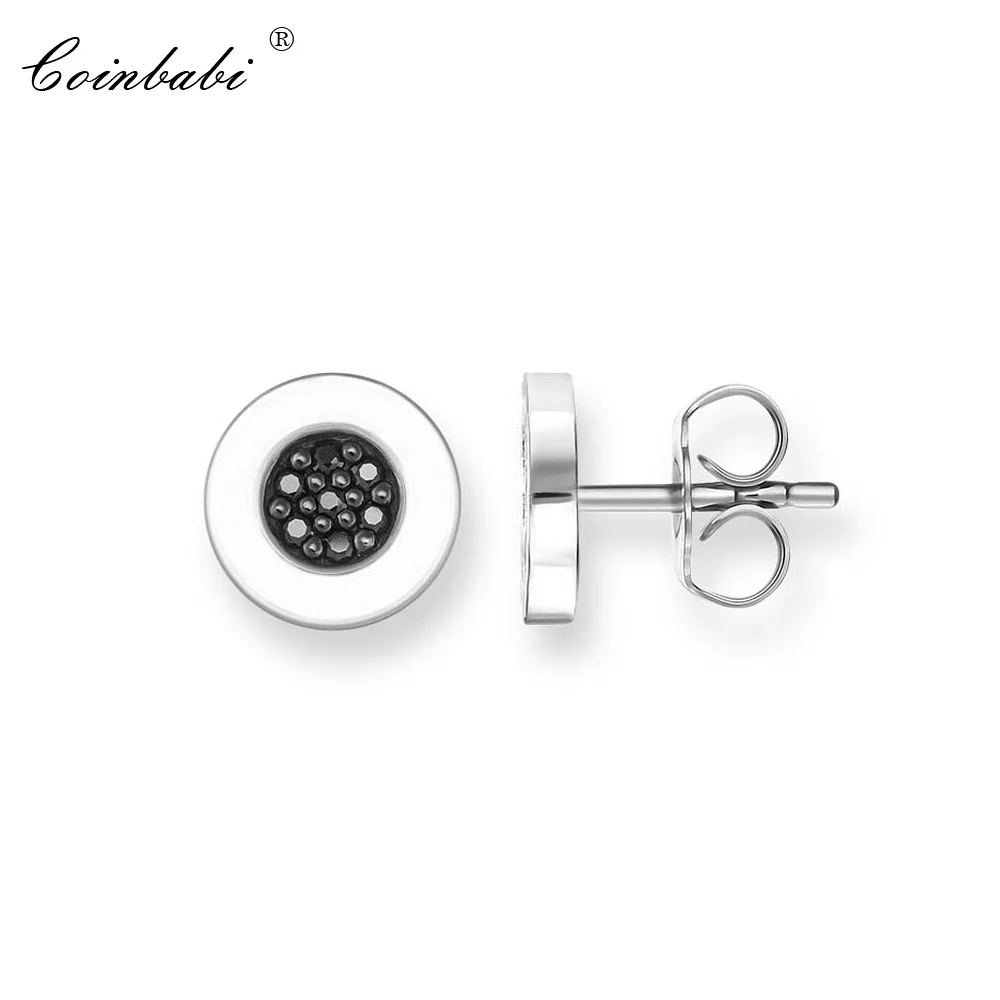 

Stud Earrings Black Round Trendy Gif For Women Ts High Quality Earring Thomas Style 925 Sterling Silver Zirconia Fashion Jewelry