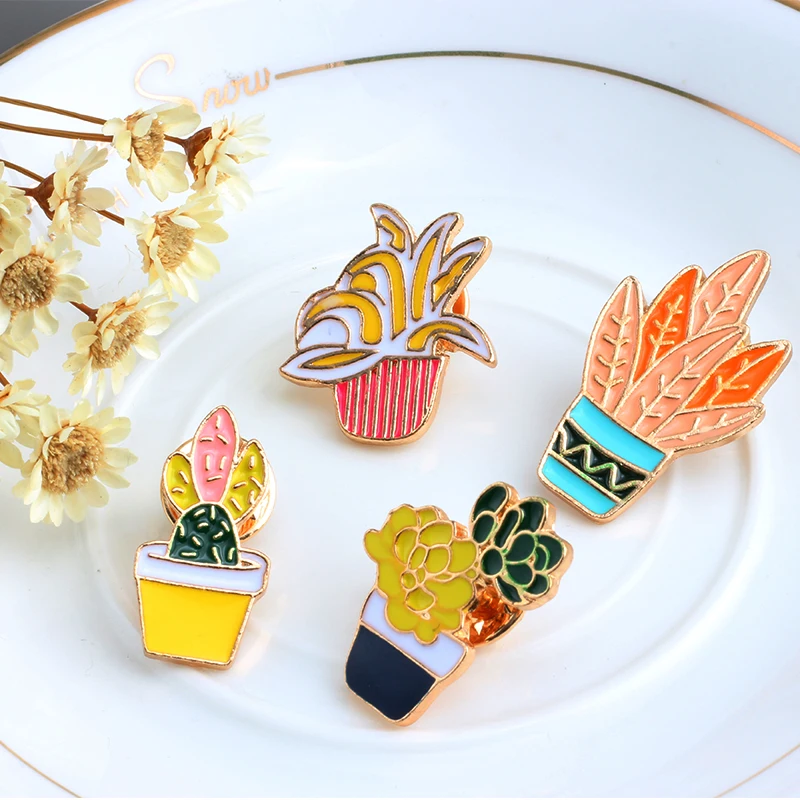 4 шт./компл. эмалированная брошь в виде мультяшного животного растений горшке с