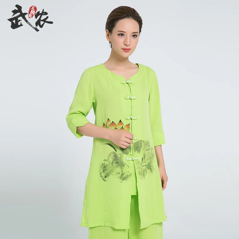 2018 New Product Linen Hand Painted Tai Chi robe Women Chinese Martial Arts Uniform include jacet and pants |