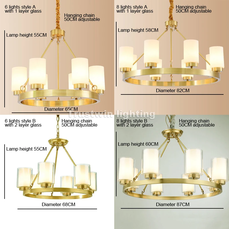 European modern copper chandelier light LED lamp glass brass golden circular round hanging | Лампы и освещение