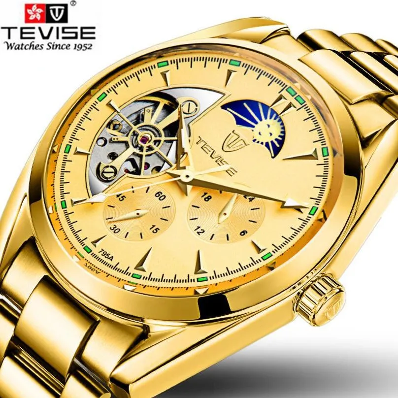 Tevise наручные часы Мужские лучший бренд класса люкс день Moonphase Авто механические