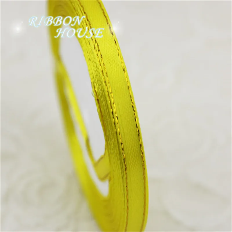 Золотой край 1/4 ''(6 мм) 25 ярдов/рулон симпатичный сатиновый лента для рукоделия и шитья Рождественская Свадебная вечеринка подарочная упаковка ручной работы