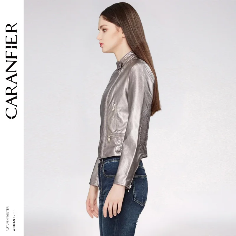 CARANFIER 2018 модная женская элегантная искусственная кожа на молнии байкерская