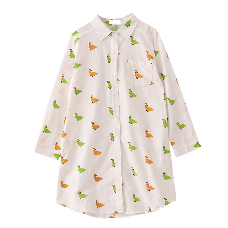 Autumn Forest Department Long Sleeve Women Shirts Lapel Loose Cartoon Female Print Cotton Blouse Camisas De Mujer |