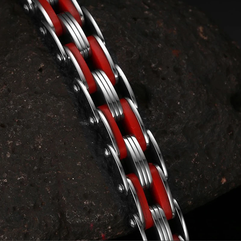 Новый брендовый красный Силиконовый браслет Байкерская велосипедная цепь