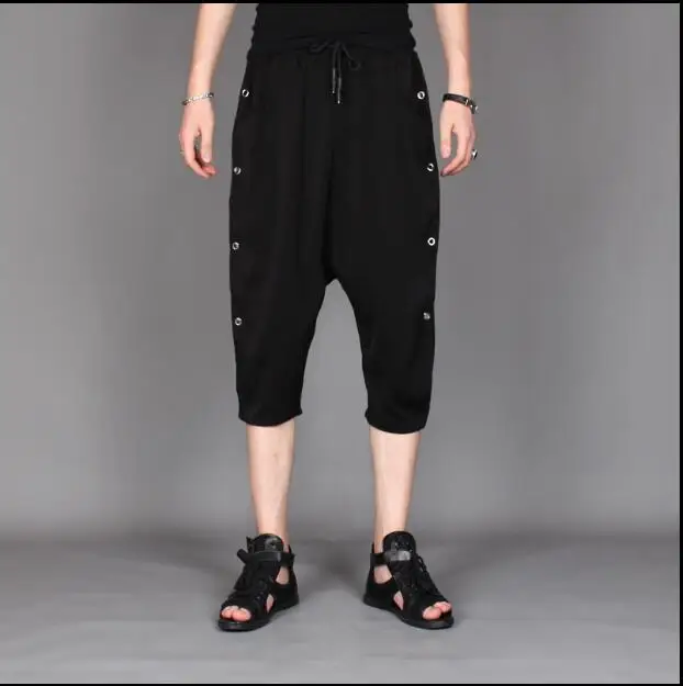 

M-2XL! Summer loose-fitting little foot halen casual pants men's personality stylist dark black 7 trousers