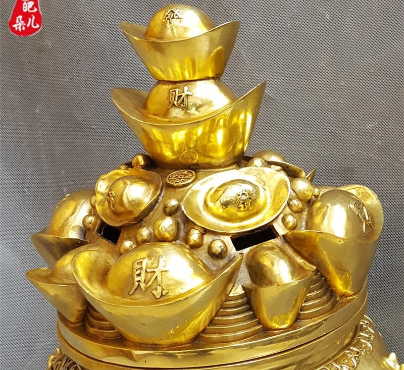 Китайская латунь богатство Дракон Монета Сокровище Чаша статуя благовония