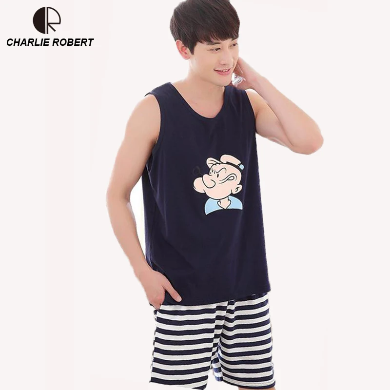 Новая летняя Пижама для мужчин пижама пары вязаный хлопковый костюм