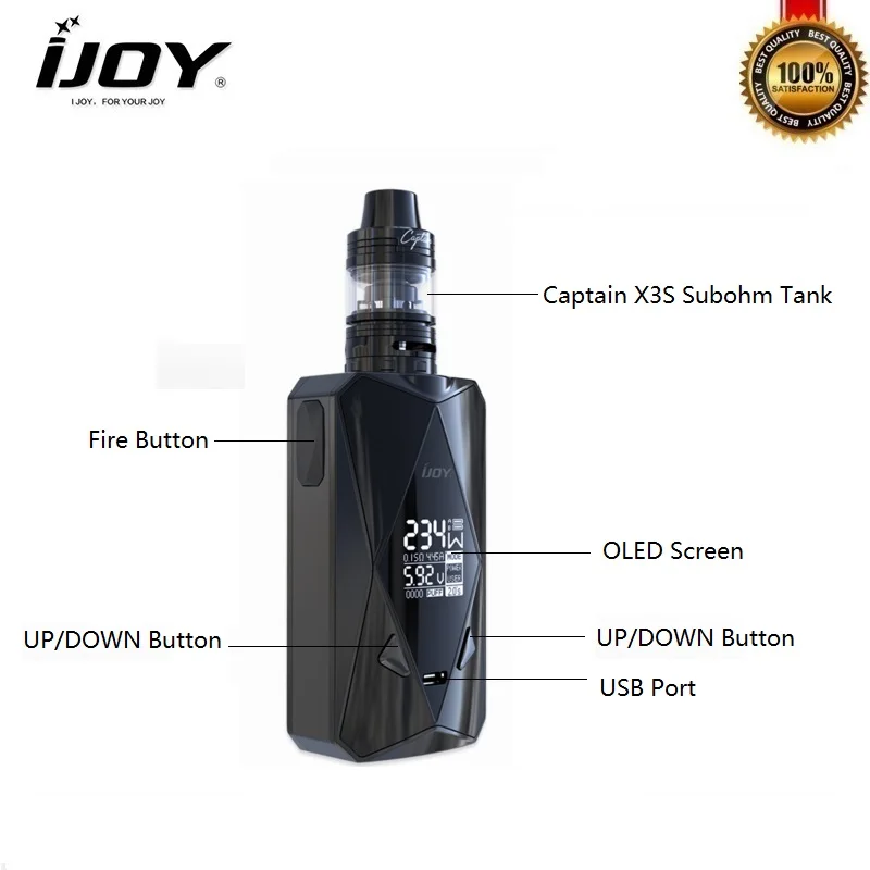 Оригинал IJOY Diamond PD270 234 Вт Vaping электронные сигареты Kit Diomond TC поле Mod с капитаном X3S