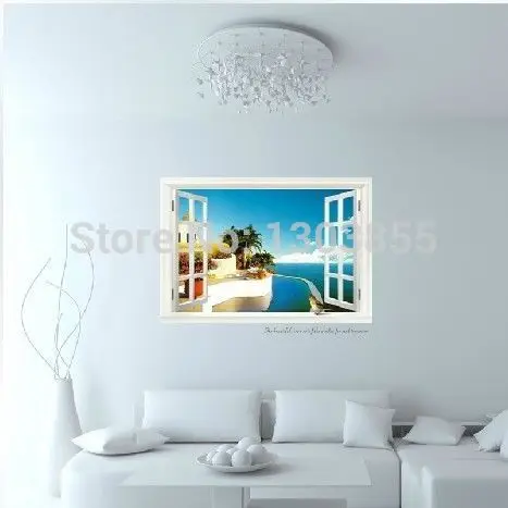 3D окно вид синий океан небо hansome мальчик домашний Декор настенный стикер asd|3d