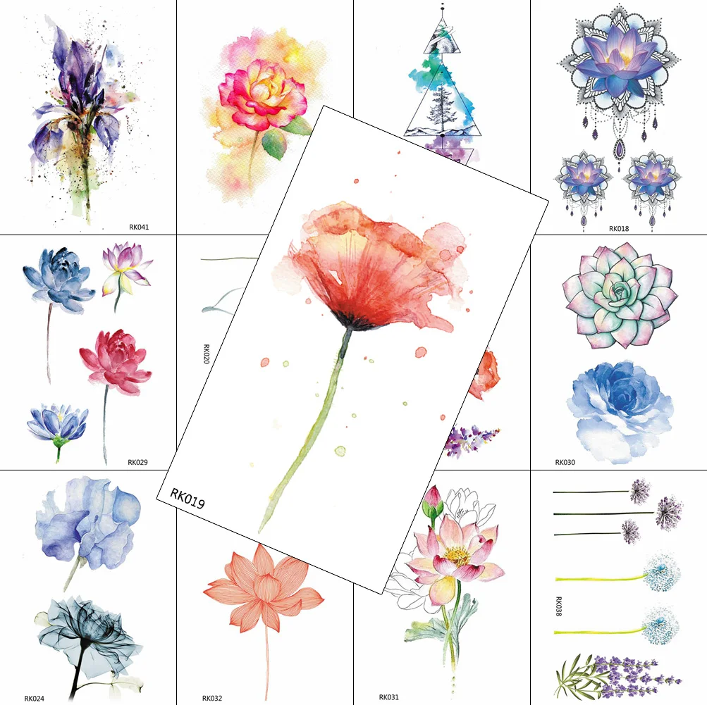 

Watercolor Flower Beauty Temporary Tattoos Sticker For Women Body Art Arm Tatoos Waterproof Tattoo Paper Fake Jewelry Tatoos