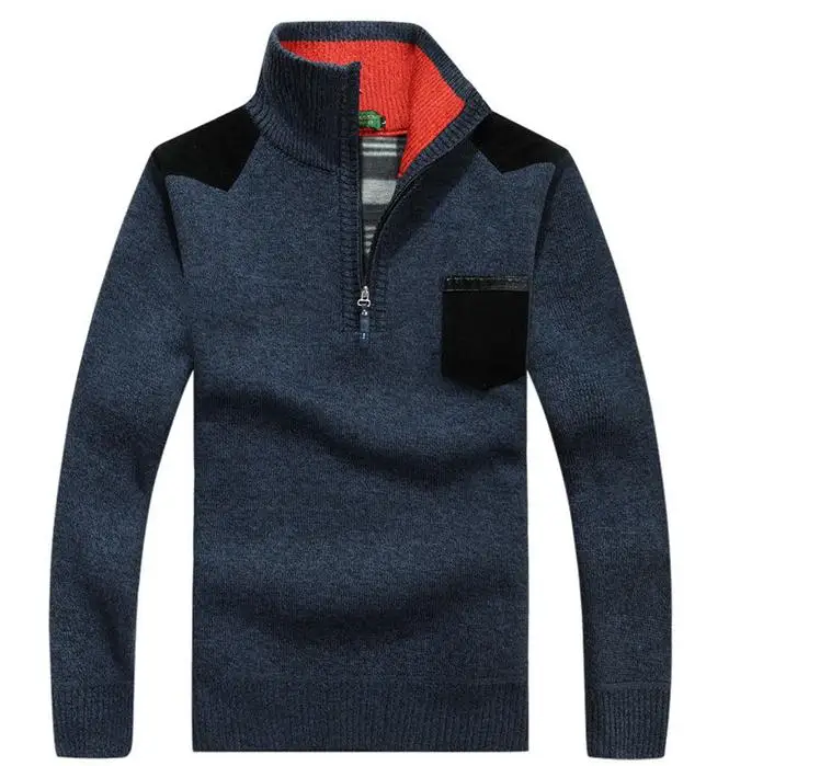 Теплый толстый бархатный кашемировый зимний мужской свитер Пуловеры на молнии