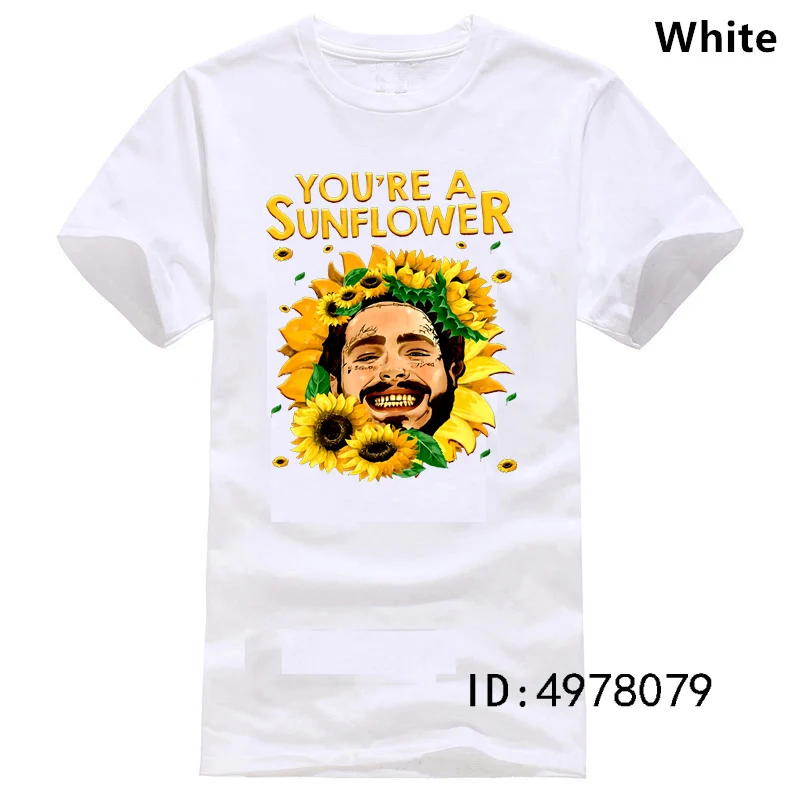 Вы Подсолнух пост Malone американский рэппер футболка черный Размер summer летняя новая Мужская хлопковая футболка Топ тройник - Цвет: Белый