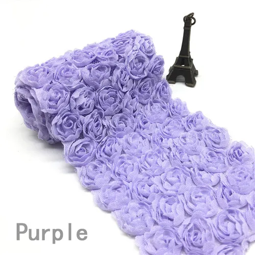 Purple 1 ярд/Лот разноцветный 6 ряд кружева Искусственный цветок Роза ширина 3D шифон Вышитые Кружева отделка Лента ткань, аксессуары для DIY - Цвет: Purple