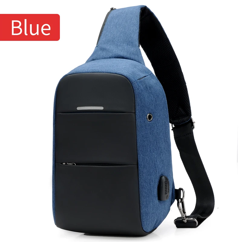 blue BLds usb зарядка Одна сумка через плечо мужские сумки через плечо мужские водонепроницаемые нагрудные сумки на лямках новые сумки через плечо - Цвет: blue