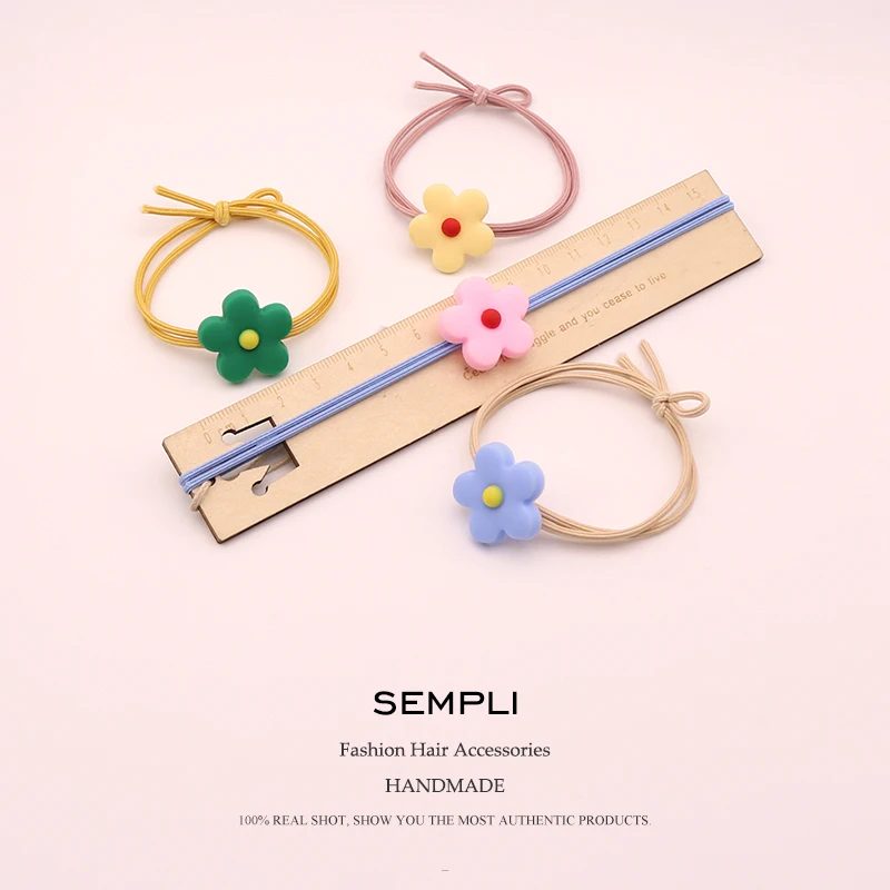 Sempli корейский маленький свежий нейлон Высокая резина для женщин эластичные резинки для волос Ins милый Декор в виде головки подсолнечника веревка аксессуары для волос Резина