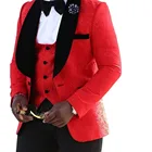 Новинка 2022, мужской красный лакированный костюм из 3 предметов, официальный смокинг с воротником-шалью для мужчин на свадьбу (Блейзер-жилет + брюки)