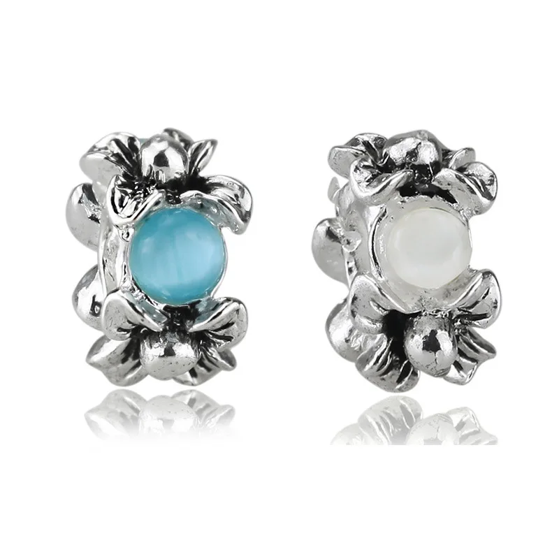 Большие отверстия посеребренные металлические кошачий глаз стеклянные камни