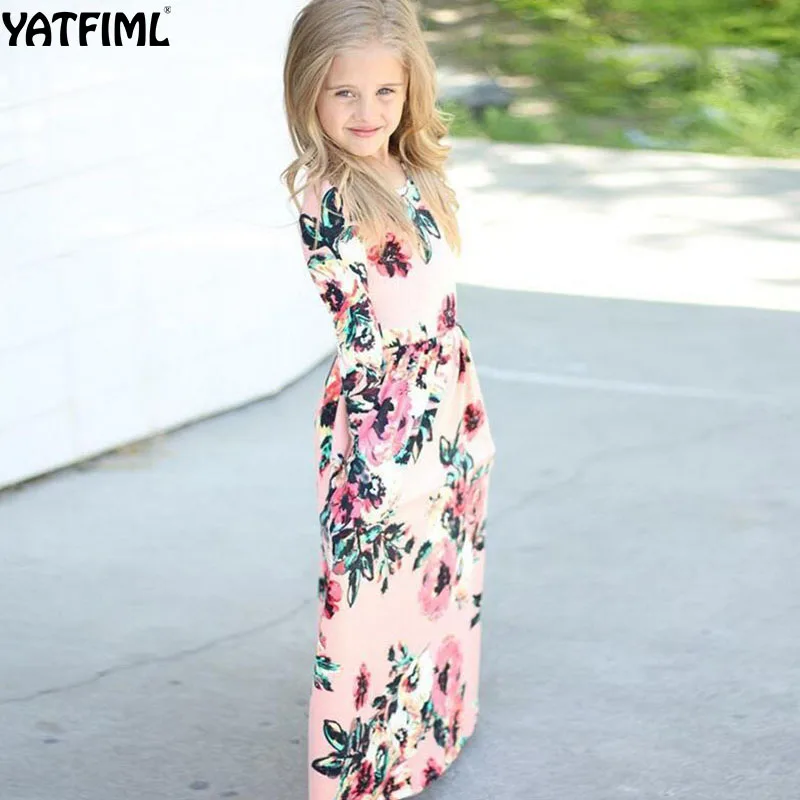 Платье с длинным рукавом YATFIML весенне-осеннее платье цветочным принтом для