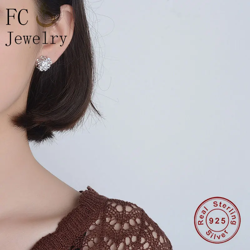 FC, ювелирные изделия, 925 пробы, серебряные, простые, минималистичные, цветы, кубический цирконий, австрийские серьги-гвоздики для женщин, девушек, Brinco, свадебные, Bijoux
