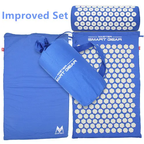 improved set-blue Акупрессура коврик Mssage Набор ковриков и подушка набор для облегчения боли в спине/шее и расслабления мышц снимает стресс, Sciatic Pain - Цвет: improved set-blue