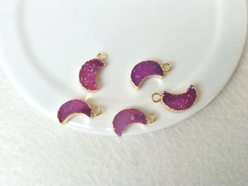 5 шт. 12 мм золотого цвета естественный кварцевый друзи подвеска бусины камень геод друзи полумесяц оберег Ювелирные изделия ожерелье браслет изготовление PD474.