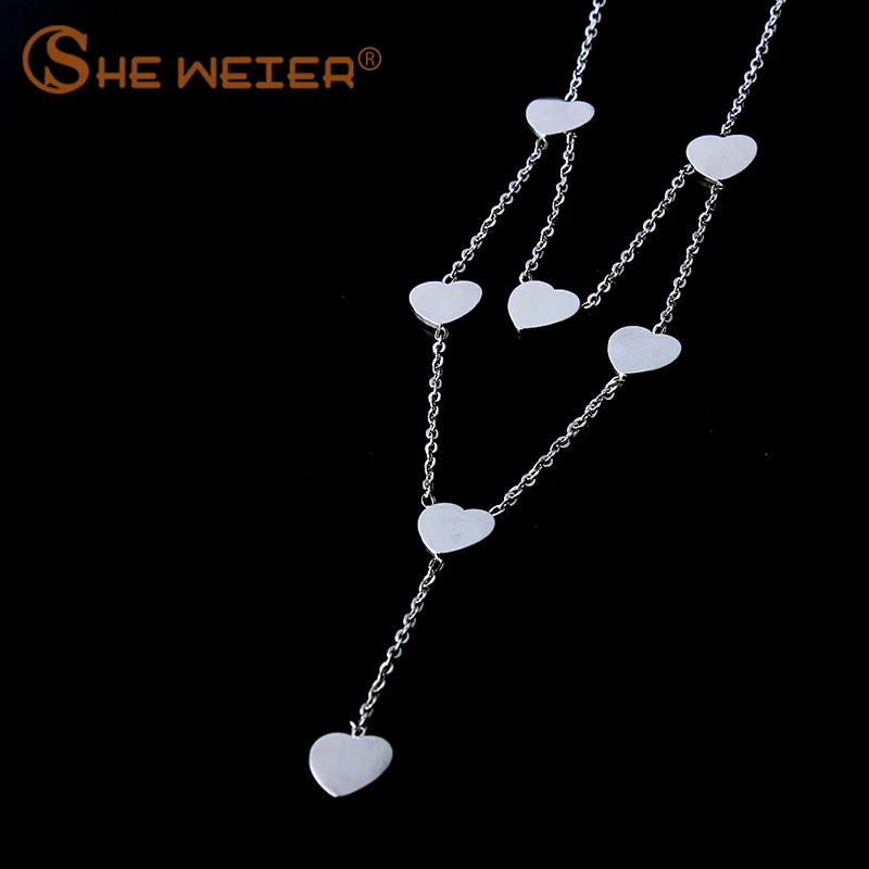 heart silver SHE WEIER длинное ожерелье из нержавеющей стали колье воротник кулон в виде креста на цепочке ожерелье чокер безшейный Сердце Бесконечность женщин серебро - Окраска металла: heart silver